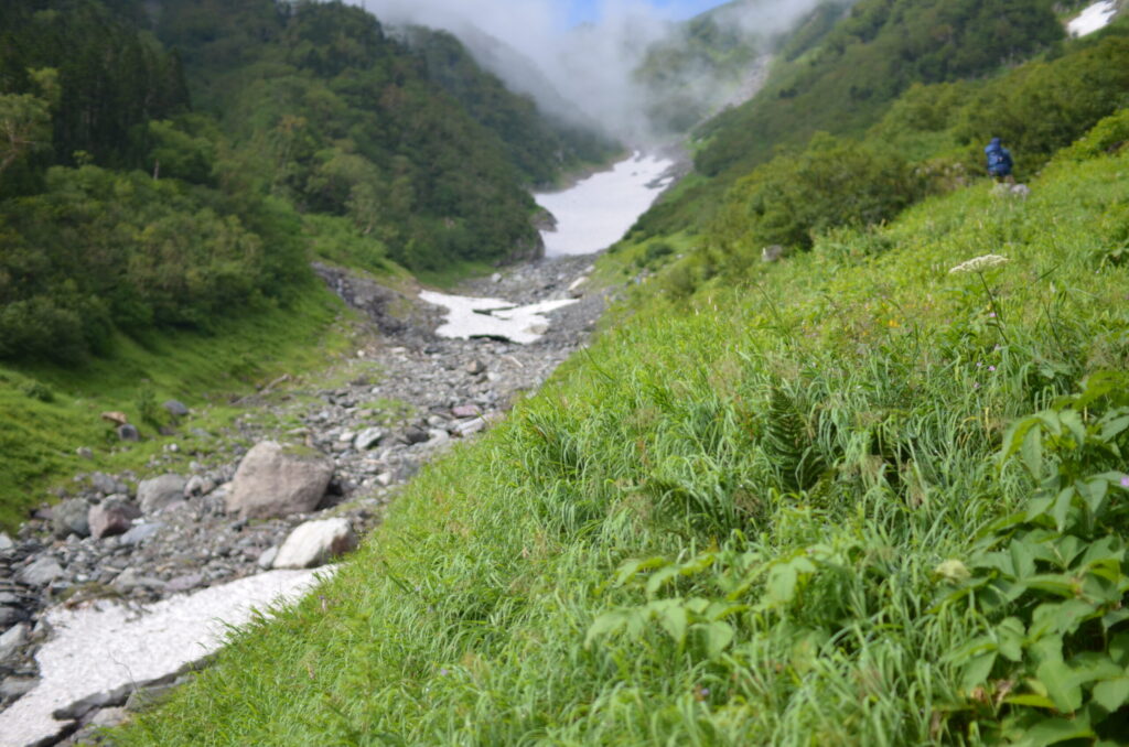 Okanbasawa snow field on climbing route to Mt. Kitadake, Southern Japan Alps