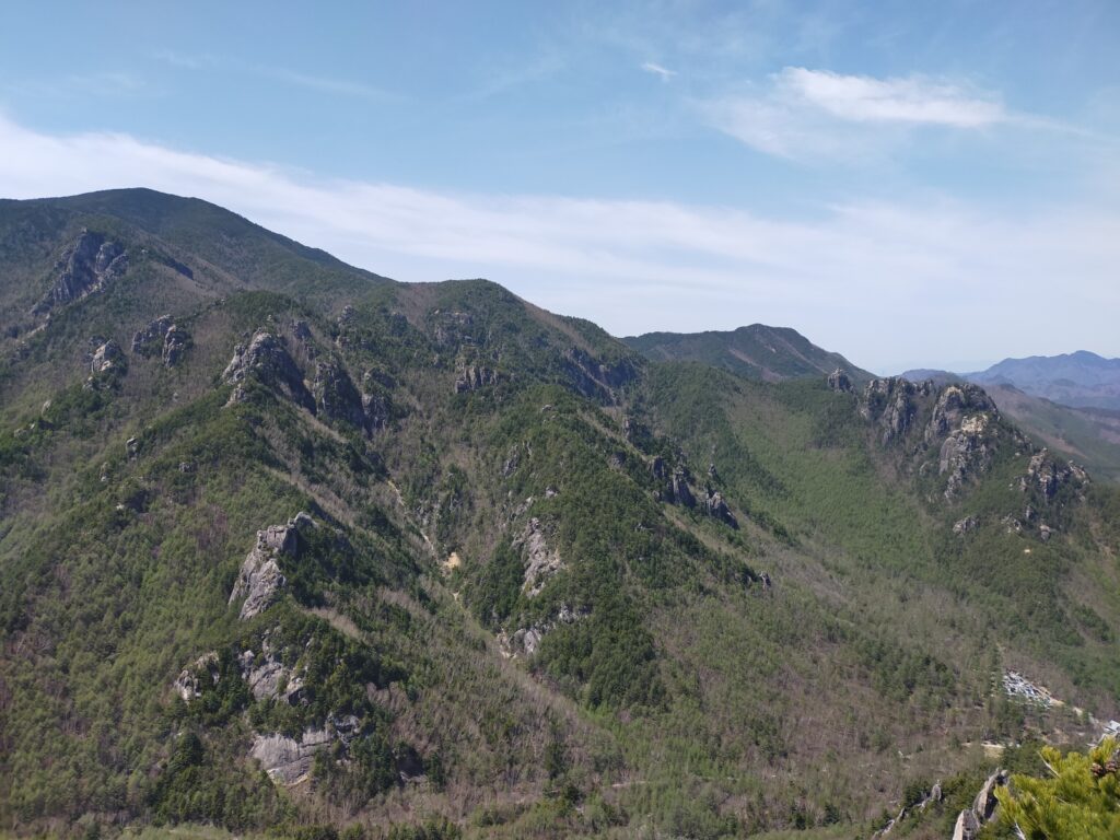 Climbers resting ridge Eboshi Rock multi-pitch route