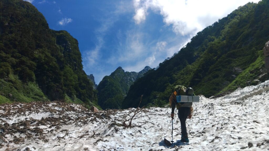Ikenotan snowfield and glacier approach route to Mt. Tsurugi Chinne Ridge Japanese Alps