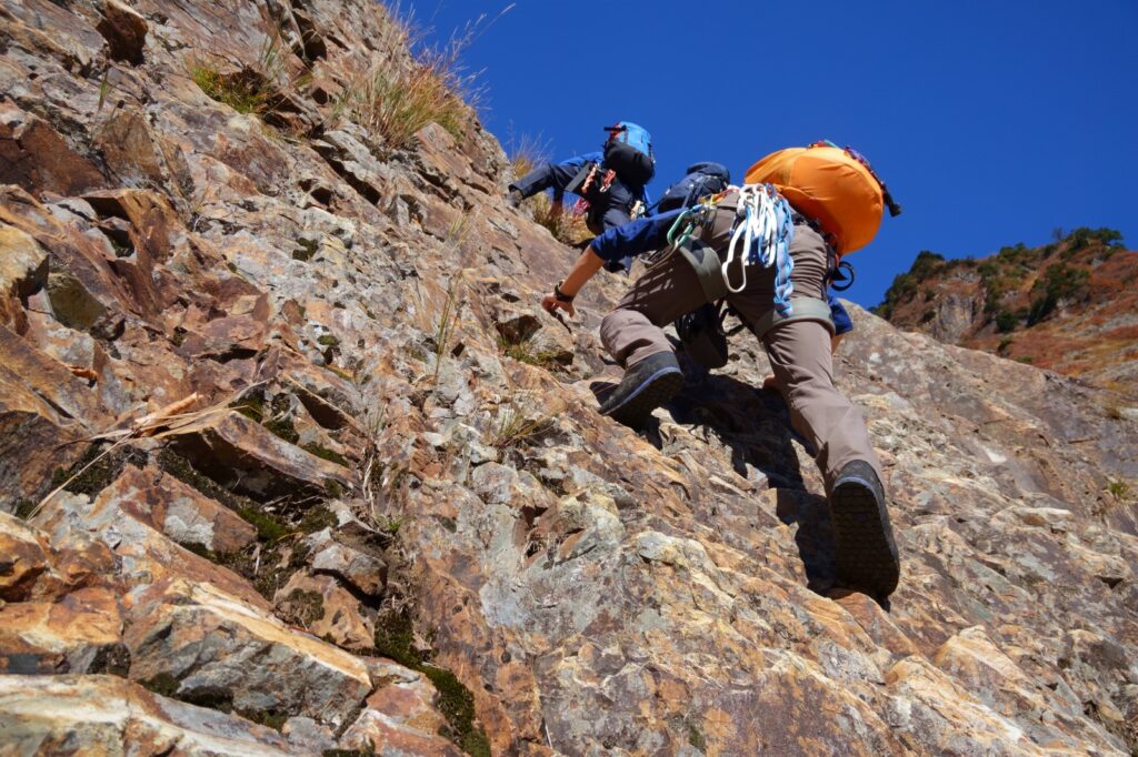 Granite rock wall base of Mt. Maegadake South Wall V-Gully Second Slab Niigata Japan