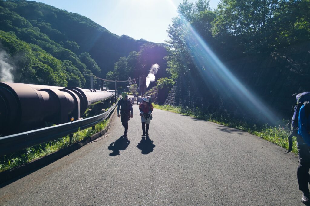 Kakkonda Geothermal Power Plant trailhead, starting point for Kitanomata-zawa stream climbing, Hachimantai