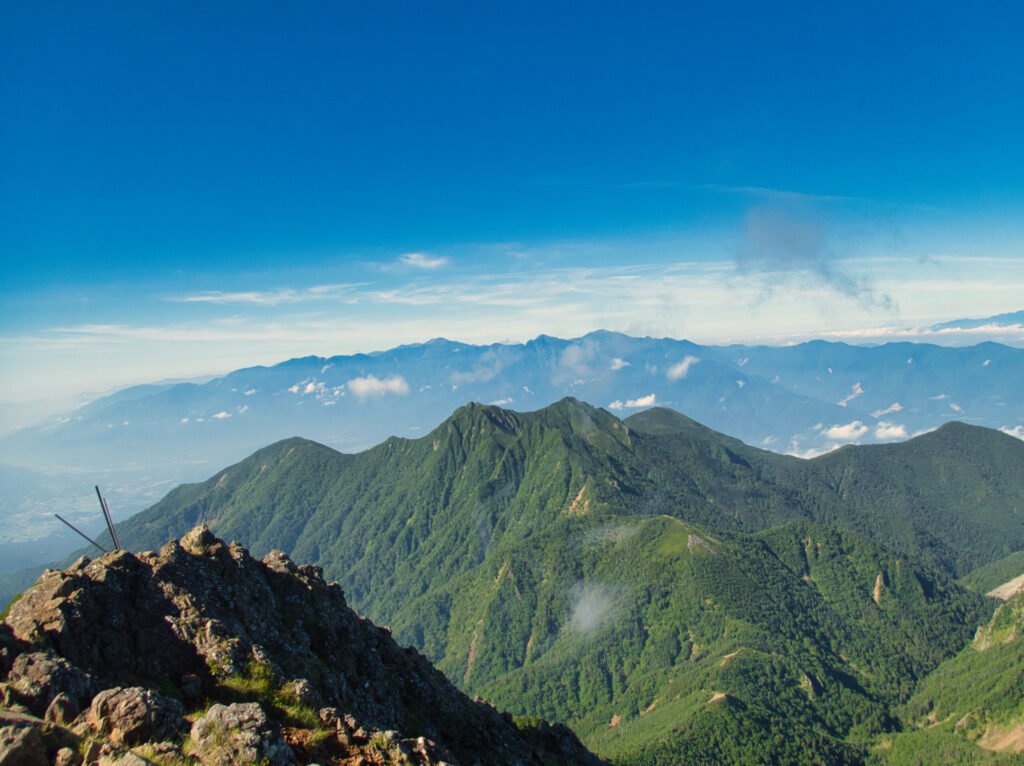 Climbers ascending Bunzaburo-one Ridge, Mt. Akadake, Yatsugatake Japan