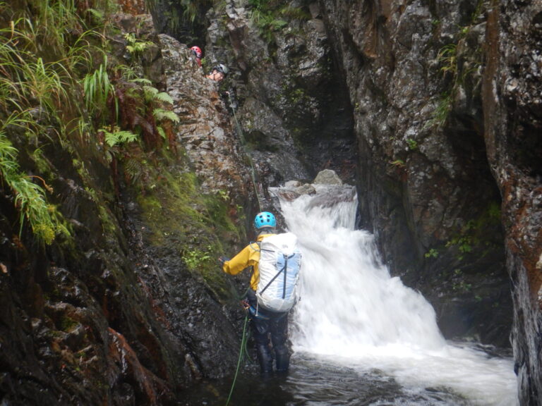 Stream climbing high water clear stream Day 2 Naranokisawa Iide Mountains Japan sawanobori