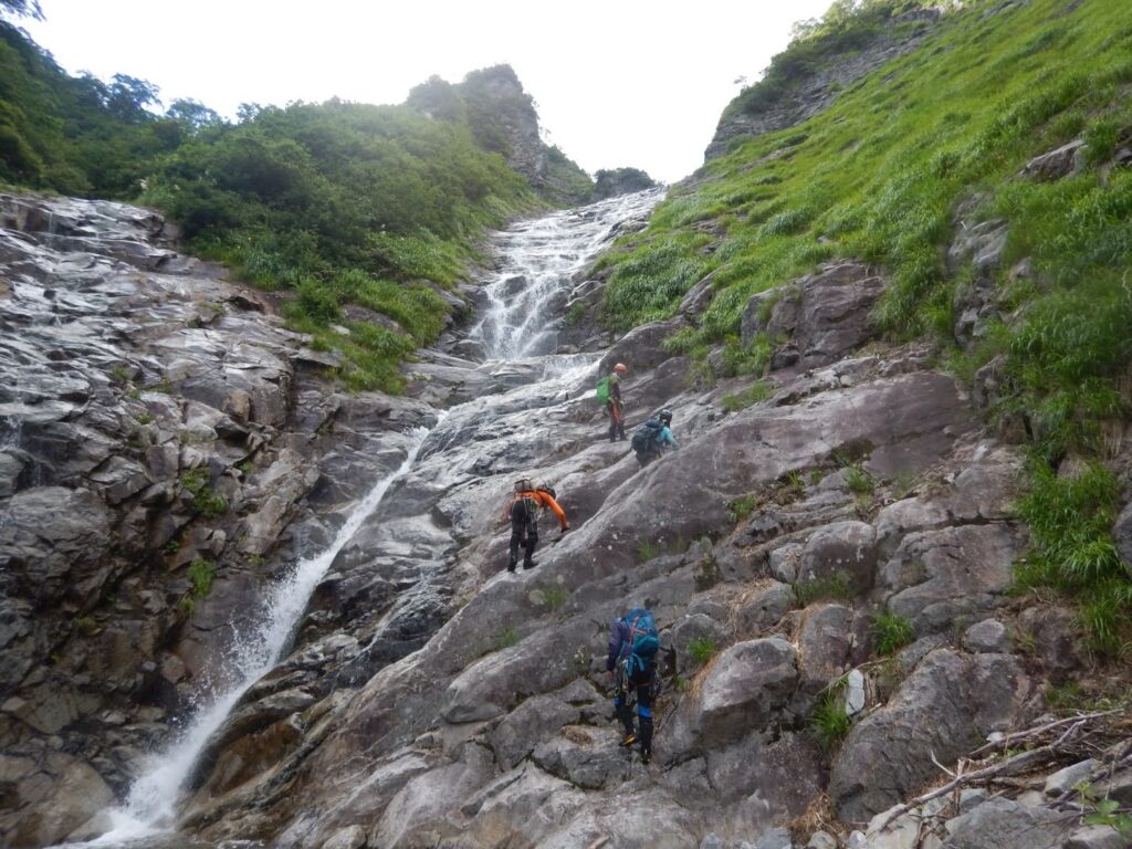 Lower section of 120-meter great slab waterfall Sasaana-zawa Japan