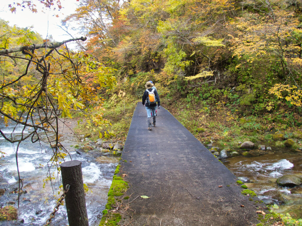Autumn foliage along Futakuchi Gorge stream trail, Miyagi Japan